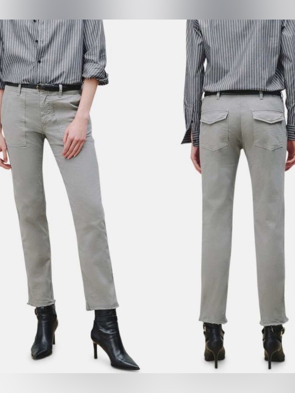 Nili Lotan Jenna Pant in Grey. Size 2. Features stretch cotton twill fabric